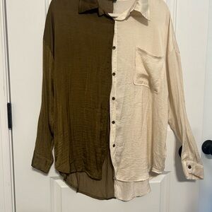 Two-Tone Olive and Cream Men's Shirt